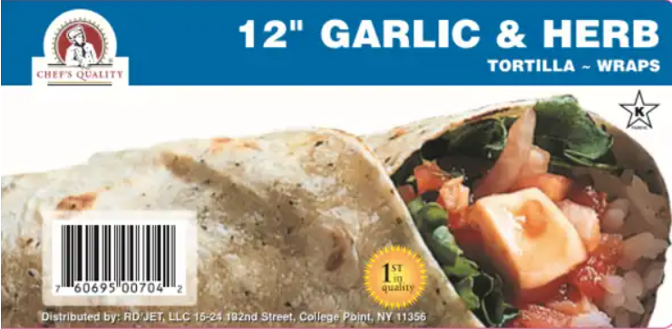Chef's Quality - 12" Garlic & Herb Wraps - 12ct Unit