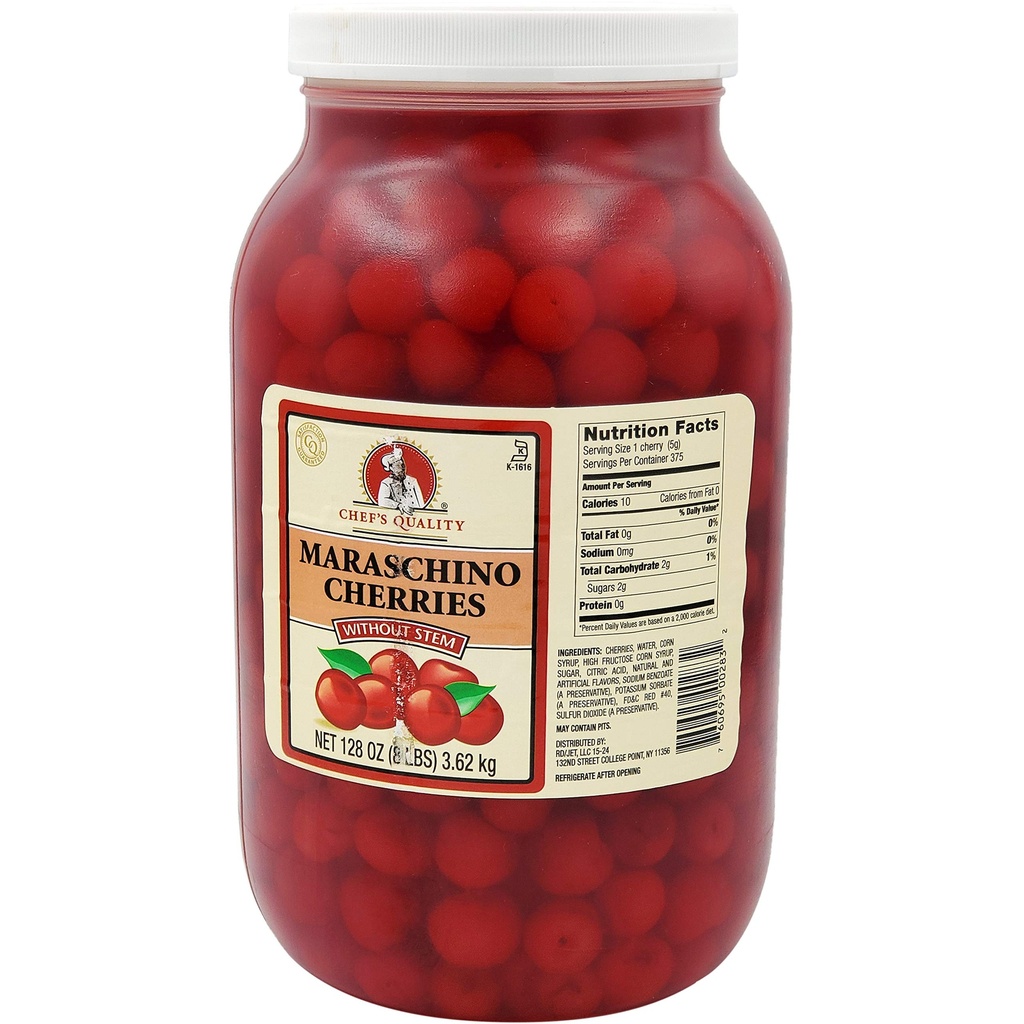 Chef's Quality - Maraschino Cherries, No Stems - gallon Case