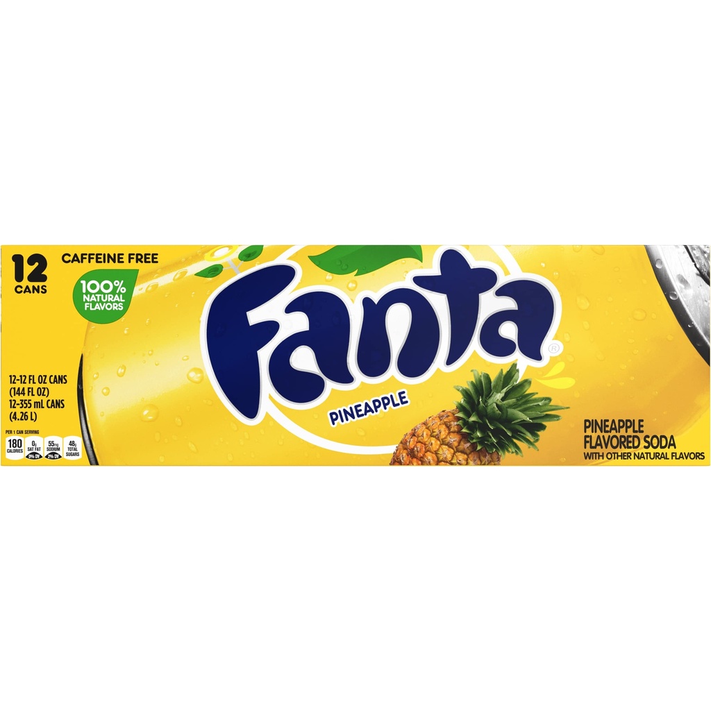 Fanta Pineapple Soda Pack Cans, 12 fl oz, 12 Pack, 2 Sets Unit