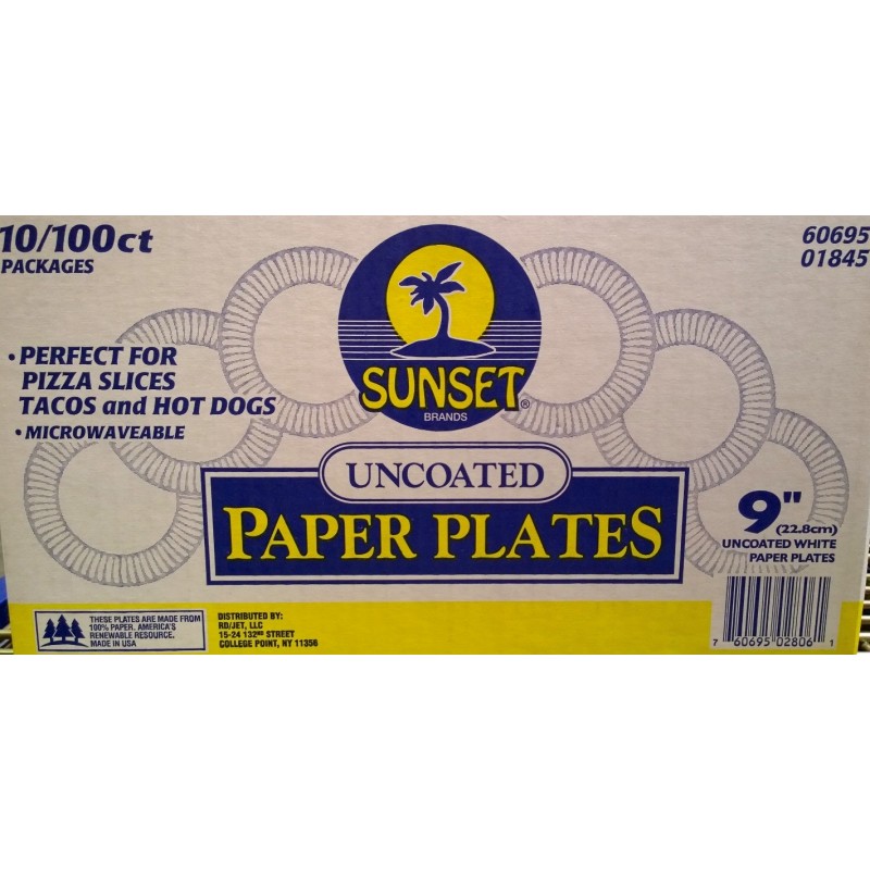 Sunset- Uncoated Paper Plates, 9" - 1000/cs Unit
