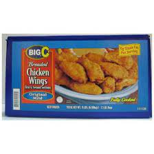 [7144 - 960255 - 76069500940] Frozen Big C - Cooked Breaded Chicken Wings, Mild - 15 lbs Unit