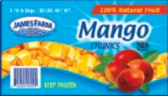 [7193 - 2350098 - 76069503185] Frozen James Farm - IQF Mango Chunks - 10 lbs Unit