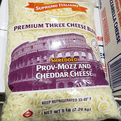 [6404 - 1440318 - 76069501639] Supremo Italiano - Shredded 3 Cheese Blend (Provolone, Mozzarella, Cheddar) - 5 lbs Case