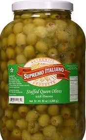 [412 - 1000179 - 76069502048] Supremo Italiano - Stuffed Queen Olives, 110-120 ct - gallon Unit
