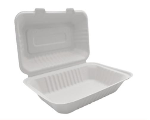 MACH BGHW96, Bagasse Hinged Container, WHITE PFAS FREE, 9" x 6", 250pc