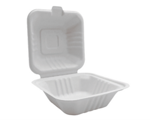 MACH BGHW61, Bagasse Hinged Container, WHITE White, PFAS FREE, 6" x 6", 500pc